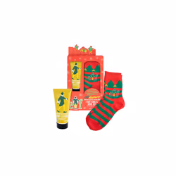 Warner Bros Elf Movie Footcare & Sock Set, Swirly Gum Drop Scented Lotion, Moisturize, Revitalize, Relax, Unwind, Festive Soc ...