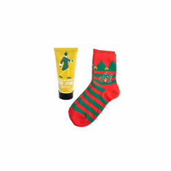Warner Bros Elf Movie Footcare & Sock Set, Swirly Gum Drop Scented Lotion, Moisturize, Revitalize, Relax, Unwind, Festive Socks, Gift