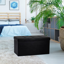 Single Double Ottoman Foldable Storage Box Footstool Seat Faux Leather - Large, Black