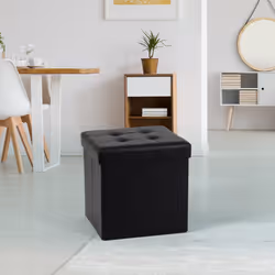 Single Double Ottoman Foldable Storage Box Footstool Seat Faux Leather - Small, Black