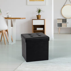 Single Double Ottoman Foldable Storage Box Footstool Seat Faux Leather - Small, Black