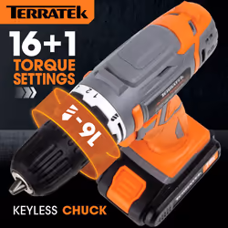 Terratek Cordless Drill Driver 18V Electric Drill Bit Set & Carry Case