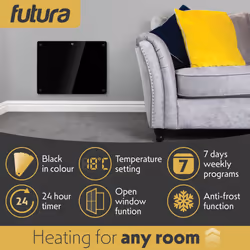Panel Heater Glass 1000W Black Futura