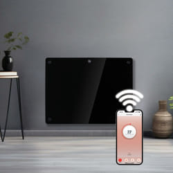 Futura 1000W Black Glass Electric Panel Heater WiFi Wall Mounted