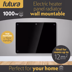 Futura 1000W Black Glass Electric Panel Heater WiFi Wall Mounted