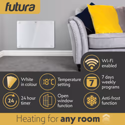 Futura 1000W White Glass Electric Panel Heater WiFi Wall Mounted