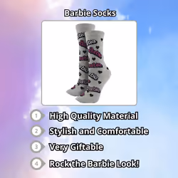Barbie - Ladies Funky Crew Casual Novelty Barbie Socks - Unique Gift for Barbie Lovers