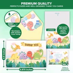 Decorably Thank You Cards with Envelopes & Stickers  Baby Shower Cards - 30 Pack Dinosaur Thank You Cards with Envelopes & Stickers  Blank Inside 4.9x