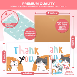 Decorably Thank You Cards with Envelopes & Stickers  Animal-Themed Cards - 24 Pack Cat Thank You Cards  Blank Inside Thank You Cards Cats  6x4in 6x4in