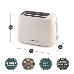 Hamilton Beach, Toaster 2 Slice, Essentials, White, HB1116W
