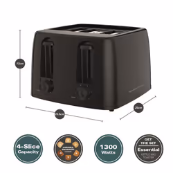 Hamilton Beach, 4 Slice Toaster, Essentials, Black, 1300W, HB4T5032B