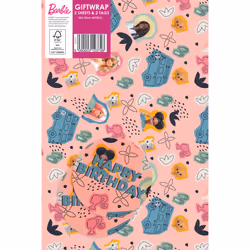 Barbie Birthday Wrapping Paper, 2 Sheets & 2 Tags, Kids Gift Wrap