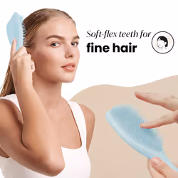 Large Fine and Fragile Ultimate Detangler Hairbrush for Coloured, Fine & Thin Hair - Two-Tiered Soft Flex Teeth Reduce Breakage & Pulling - Gentle on