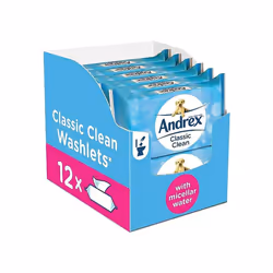 Andrex Classic Clean Washlets - 12 Packs of 36 Sheets Each - Flushable, Biodegradable Wet Wipes with Cotton & Micellar Water - Eco-Friendly and