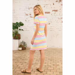 Lena Womens Dress - UK 16, Pink Sky Blue Stripe