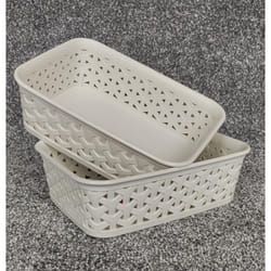 2 A6 Cream Rattan Effect Storage Basket Tray Curver Small Desk Tidy