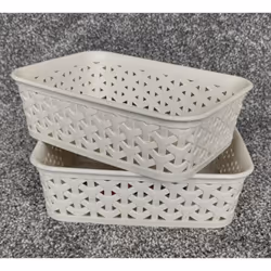 2 A6 Cream Rattan Effect Storage Basket Tray Curver Small Desk Tidy
