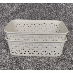 2 A6 Cream Rattan Effect Storage Basket Tray Curver Small Desk Tidy