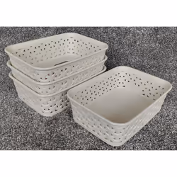 4 A6 Cream Rattan Effect Storage Basket Tray Curver Small Desk Tidy