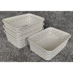 4 A6 Cream Rattan Effect Storage Basket Tray Curver Small Desk Tidy