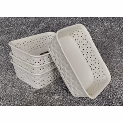 4 A6 Cream Rattan Effect Storage Basket Tray Curver Small Desk Tidy