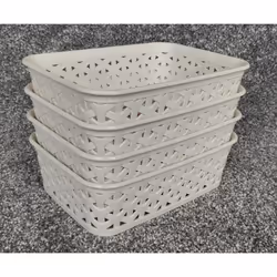 4 A6 Cream Rattan Effect Storage Basket Tray Curver Small Desk Tidy