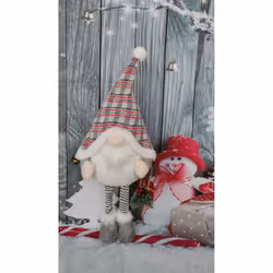 Grey Light Up Christmas Gnome Standing Decoration With Bells 68cm
