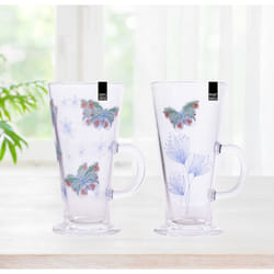 2 Butterfly Latte Glasses Tall Coffee Hot Chocolate Drinks Glass 300ml