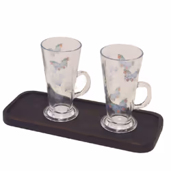 2 Butterfly Latte Glasses Tall Coffee Hot Chocolate Drinks Glass 300ml