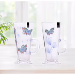 2 Butterfly Latte Glasses Tall Coffee Hot Chocolate Drinks Glass 300ml