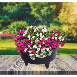 2 Black Plastic Cauldron Planters With Handle Small Round Pot 26cm