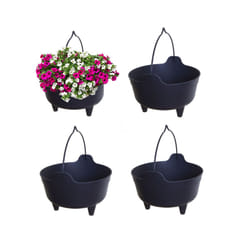 4 Black Plastic Cauldron Planters With Handle Small Round Pot 26cm