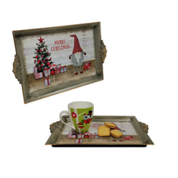 2 Christmas Gonk Tea Serving Trays Plastic Drink Snack Tray 40cmx26cm