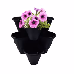 3 Black Strawberry Trio Planter Flower Pot Stackable Plastic Planter
