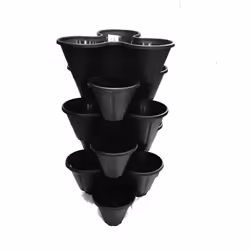 6 Black Strawberry Trio Planter Flower Pot Stackable Plastic Planter