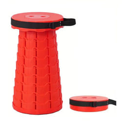 Red Portable Folding Telescopic Stool Adjustable Camping Chair 45cm