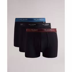 3-Pack Contrast Waistband Boxer Briefs, Black w/ burgundy/teal