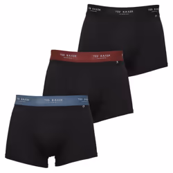 Ted Baker Mens Three Pack Cotton Trunk Breathable Boxer Briefs - M, Black/Black Radicchio/Black Real Teal