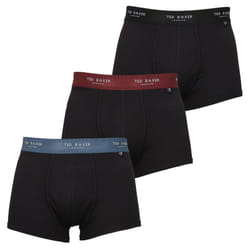 Ted Baker Mens Three Pack Cotton Trunk Breathable Boxer Briefs - M, Black/Black Radicchio/Black Real Teal