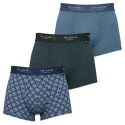 Ted Baker Mens Three Pack Cotton Trunk Breathable Boxer Briefs - M, Scarab/Real Teal/Rope Chain Navy