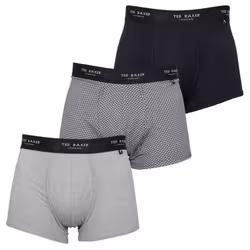 Ted Baker Mens Three Pack Cotton Trunk Breathable Boxer Briefs - L, Navy/Heather Grey/Mini Geo Navy