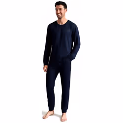 Long-Sleeved Luxe Modal Lounge Top, Navy - L