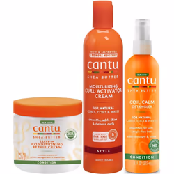 Cantu Shea Butter Curl Activator Cream, Leave-In Conditioning Cream, Coil Calm Detangler (Set Of 3)