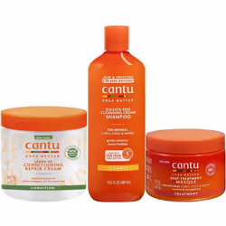 Cantu Sulfate-Free Shampoo, Leave-In Conditioning Cream & Deep Treatment Masque (Set Of 3)