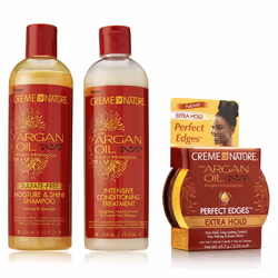 Creme Of Nature Argan Oil From Morocco Shampoo & Conditioner With Perfect Edges Extra Hold Gel (Set Of 3)