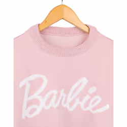 Barbie Cropped Christmas Jumper Womens Snowflakes Fairisle Pink Knitted Sweater - M