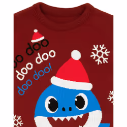 Baby Shark Daddy Christmas Jumper Mens Red Knitted Xmas Sweater - M