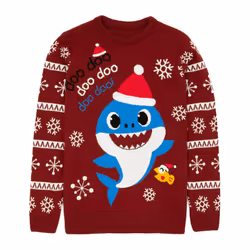 Baby Shark Daddy Christmas Jumper Mens Red Knitted Xmas Sweater - XL