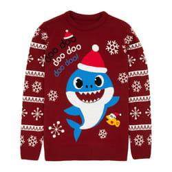 Baby Shark Daddy Christmas Jumper Mens Red Knitted Xmas Sweater - 2XL