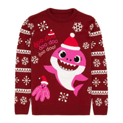 Baby Shark Mommy Christmas Jumper Womens Red Knitted Xmas Sweater - L
